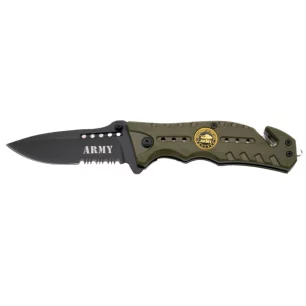 THIRD TACTICAL FOLDING KNIFE GREEN PATTERN USA ARMY BLADE WITH TEETH - CLICK ARMS