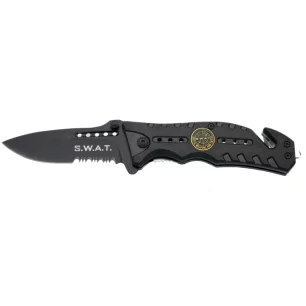 THIRD TACTICAL FOLDING KNIFE BLACK PATTERN SWAT BLADE WITH TEETH - CLICK ARMS