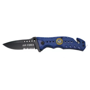 THIRD TACTICAL FOLDING KNIFE BLUE PATTERN AIR FORCE BLADE WITH TEETH - CLICK ARMS