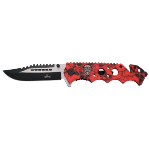 THIRD TACTICAL FOLDING KNIFE RED PATTERN SKULL - CLICK ARMS