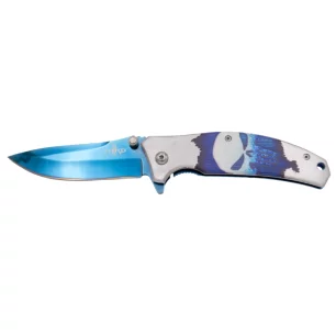 THIRD TACTICAL FOLDING KNIFE BLUE SKULL PATTERN - CLICK ARMS