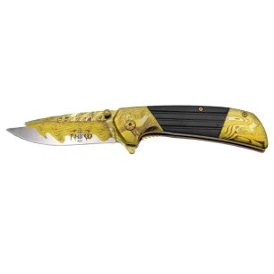 THIRD TACTICAL FOLDING KNIFE GOLD WAVE PATTERN - CLICK ARMS