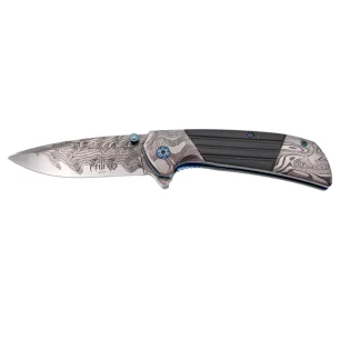 THIRD TACTICAL FOLDING KNIFE SILVER WAVE PATTERN - CLICK ARMS