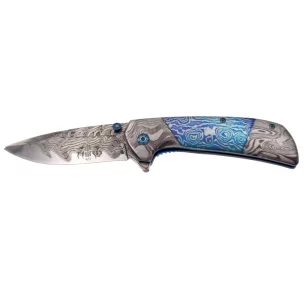 THIRD TACTICAL FOLDING KNIFE BLUE WAVE PATTERN - CLICK ARMS