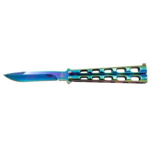 THIRD BUTTERFLY KNIFE RAINBOW BLUE PATTERN BLADE 11CM - CLICK ARMS