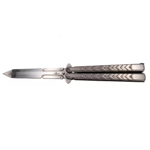 THIRD BUTTERFLY KNIFE SILVER SWORD PATTERN BLADE 12CM - CLICK ARMS