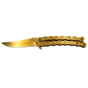 THIRD BUTTERFLY KNIFE GOLD CHAIN PATTERN BLADE 10CM - CLICK ARMS