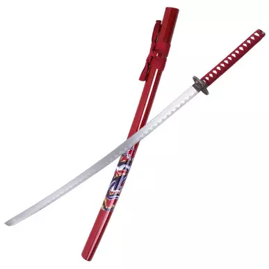KATANA DECO STEEL BLADE DRAGON PATTERN RED - CLICK ARMS