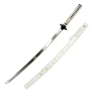 KATANA DECO STEEL BLADE JAPANESE PATTERN WHITE AND GOLD - CLICK ARMS