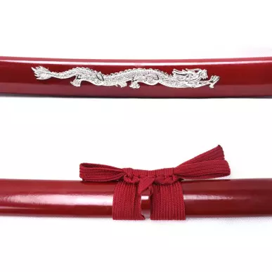 KATANA DECO STEEL BLADE DRAGON PATTERN RED SCABBARD - CLICK ARMS