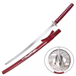 KATANA DECO STEEL BLADE DRAGON PATTERN RED SCABBARD - CLICK ARMS