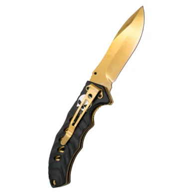 THIRD TACTICAL FOLDING KNIFE GOLD PATTERN SKULL - CLICK ARMS