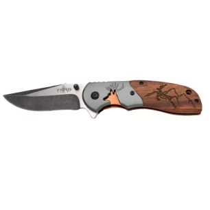 THIRD WOOD FOLDING KNIFE WITH DEER PATTERN AND STEEL BLADE 9.6CM - CLICK ARMS