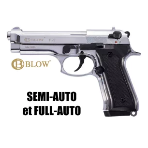 BLOW F92 FULL AUTO BLANK PISTOL Shiny Chrome - 9MM PAK - CLICK ARMS