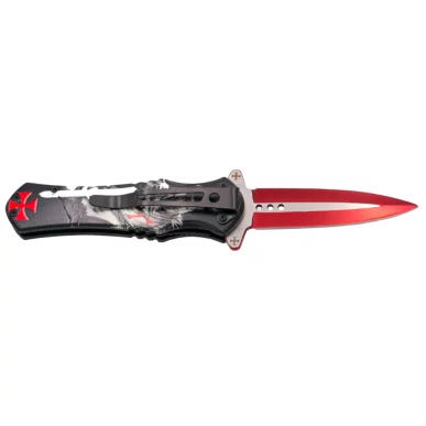 THIRD FOLDING KNIFE KNIGHT PATTERN RED STEEL BLADE 8.2CM - CLICK ARMS