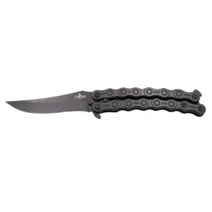 THIRD BUTTERFLY KNIFE BLACK CHAIN PATTERN BLADE 10CM - CLICK ARMS
