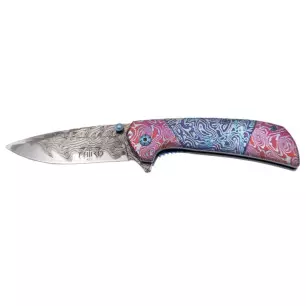 THIRD TACTICAL FOLDING KNIFE BLUE PINK WAVE PATTERN - CLICK ARMS