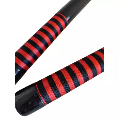 WOODEN NUNCHAKU BLACK FABRIC STRIPED RED - CLICK ARMS