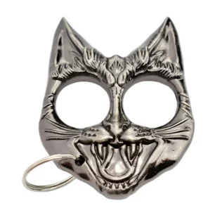 BRASS KNUCKLES CAT HEAD CHROME STEEL 2 FINGERS - CLICK ARMS